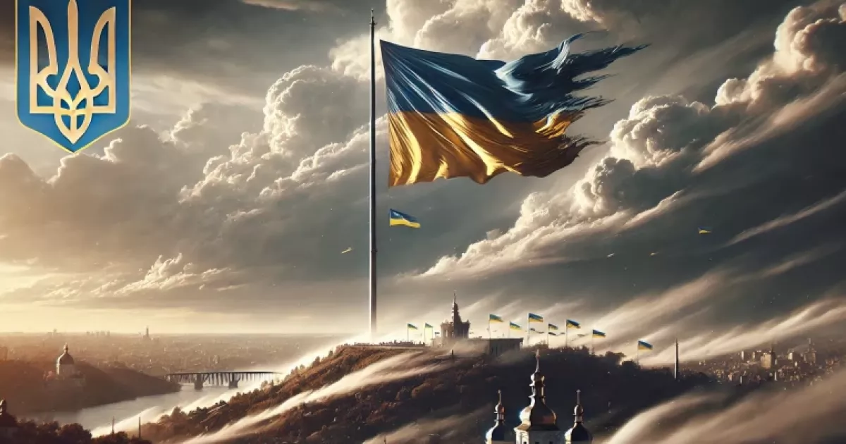 У Києві через сильний вітер приспустили Державний Прапор