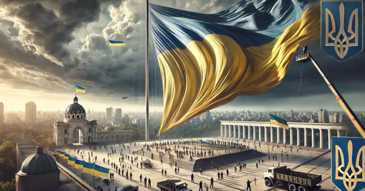 У Києві тимчасово зняли найбільший прапор України через сильний вітер