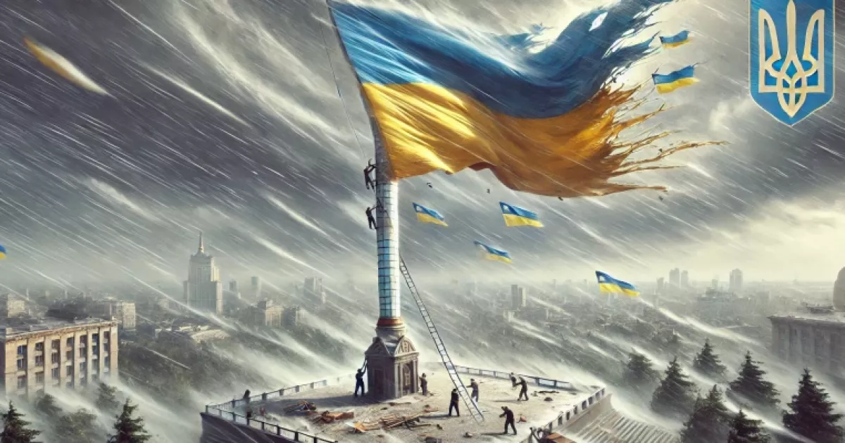 У Києві було тимчасово знято головний прапор через негоду