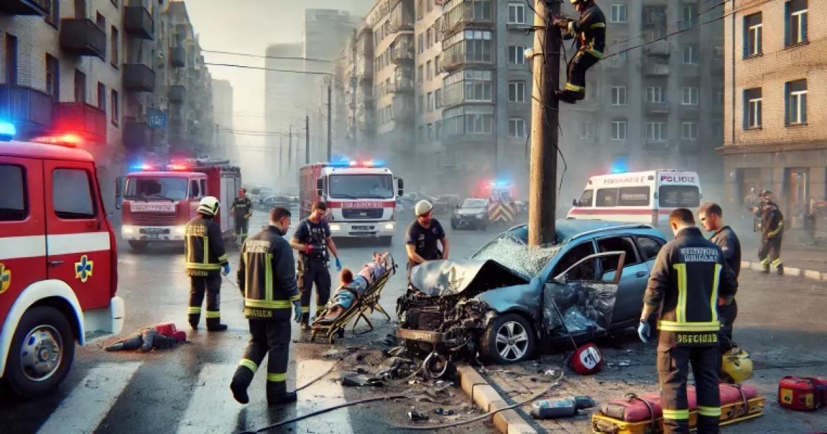 ДТП на Оболоні: автівка в’їхала у стовп, постраждала родина