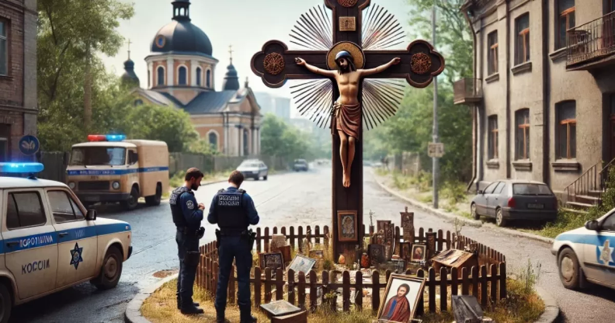 Поліція Києва шукає злочинця, який пошкодив релігійну споруду на Печерську