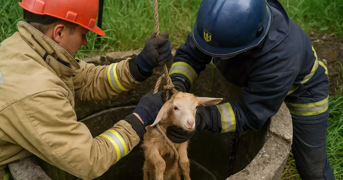 Незвичайна рятувальна операція на Київщині: рятувальники витягли козеня з криниці