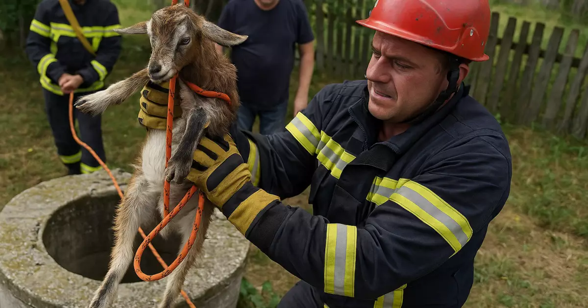На Київщині рятувальники врятували козеня, що впало у стару криницю
