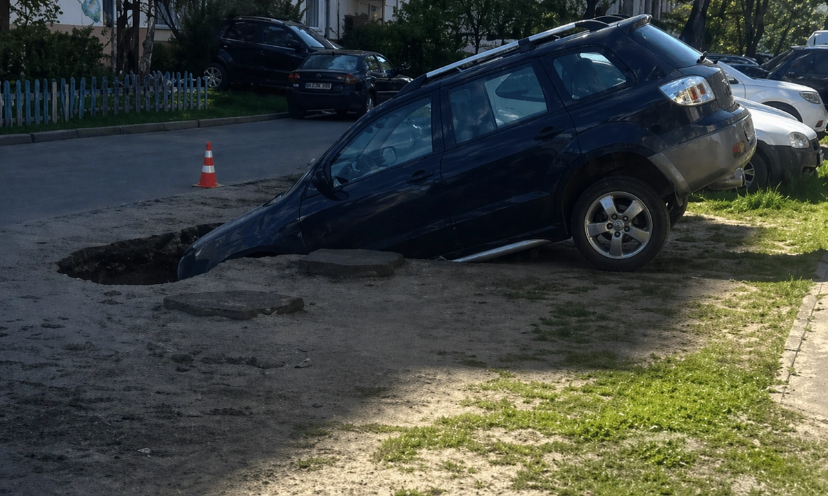 У Києві на Оболоні автівка провалилася під землю: що відомо
