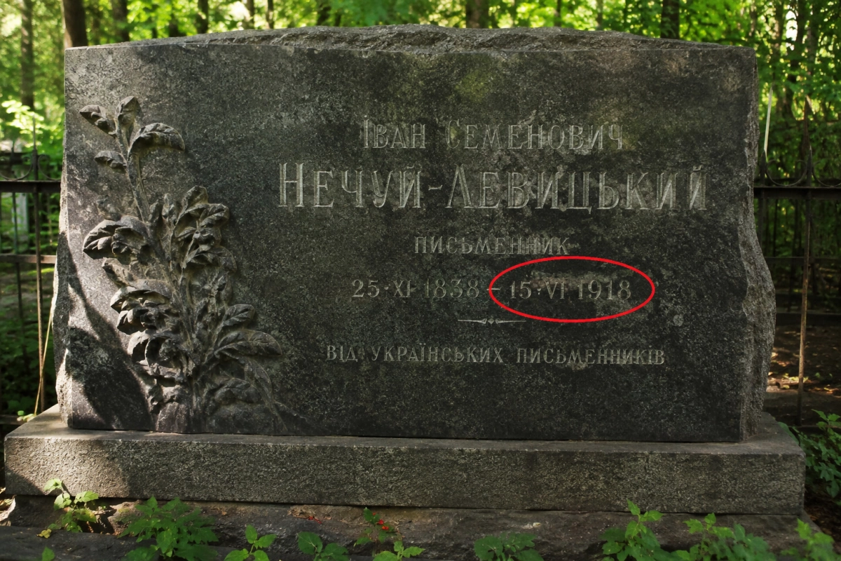 У Києві на могилі Нечуя-Левицького виявили помилку в даті смерті