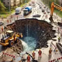 Прорив трубопроводу в Києві: на дорозі утворився "портал" під землю