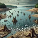 Київське море обміліло: сотні метрів суші та старі дерева на дні
