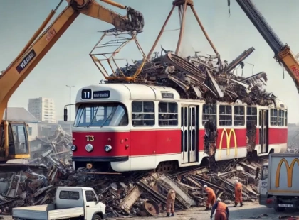 Культовий дитячий трамвай біля McDonald’s на Солом’янці відправили на металобрухт