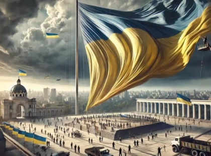 У Києві тимчасово зняли найбільший прапор України через сильний вітер