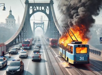 Пожежа на мосту Патона в Києві: Загорівся тролейбус під час руху