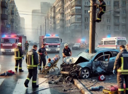 ДТП на Оболоні: автівка в’їхала у стовп, постраждала родина