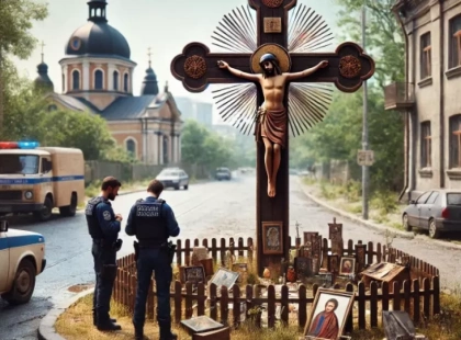 Поліція Києва шукає злочинця, який пошкодив релігійну споруду на Печерську