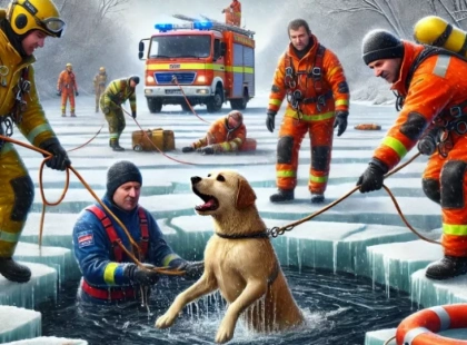 Київські надзвичайники врятували собаку з крижаної пастки