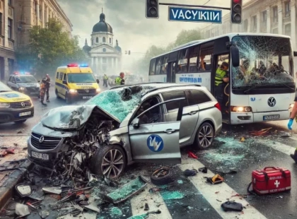ДТП у Василькові: легковик влетів у зупинку та маршрутку, є постраждалі