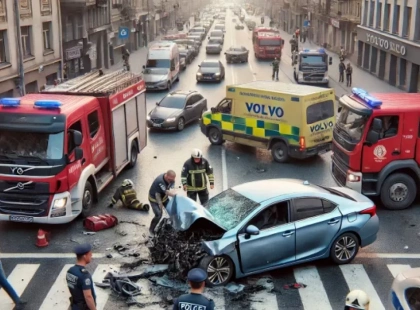 ДТП в Києві: зіткнення Toyota та вантажівки Volvo в Оболоні