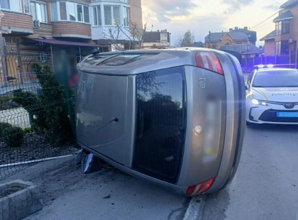 У Києві п’яний водій на Skoda в’їхав у паркан і перекинув авто: деталі ДТП у Святошинському районі