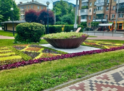 У Києві знову розквітнув квітник у вигляді українського борщу на вишитому рушнику