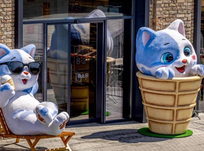 Біля Roshen Plaza у Києві встановили фотозону з гігантськими котиками