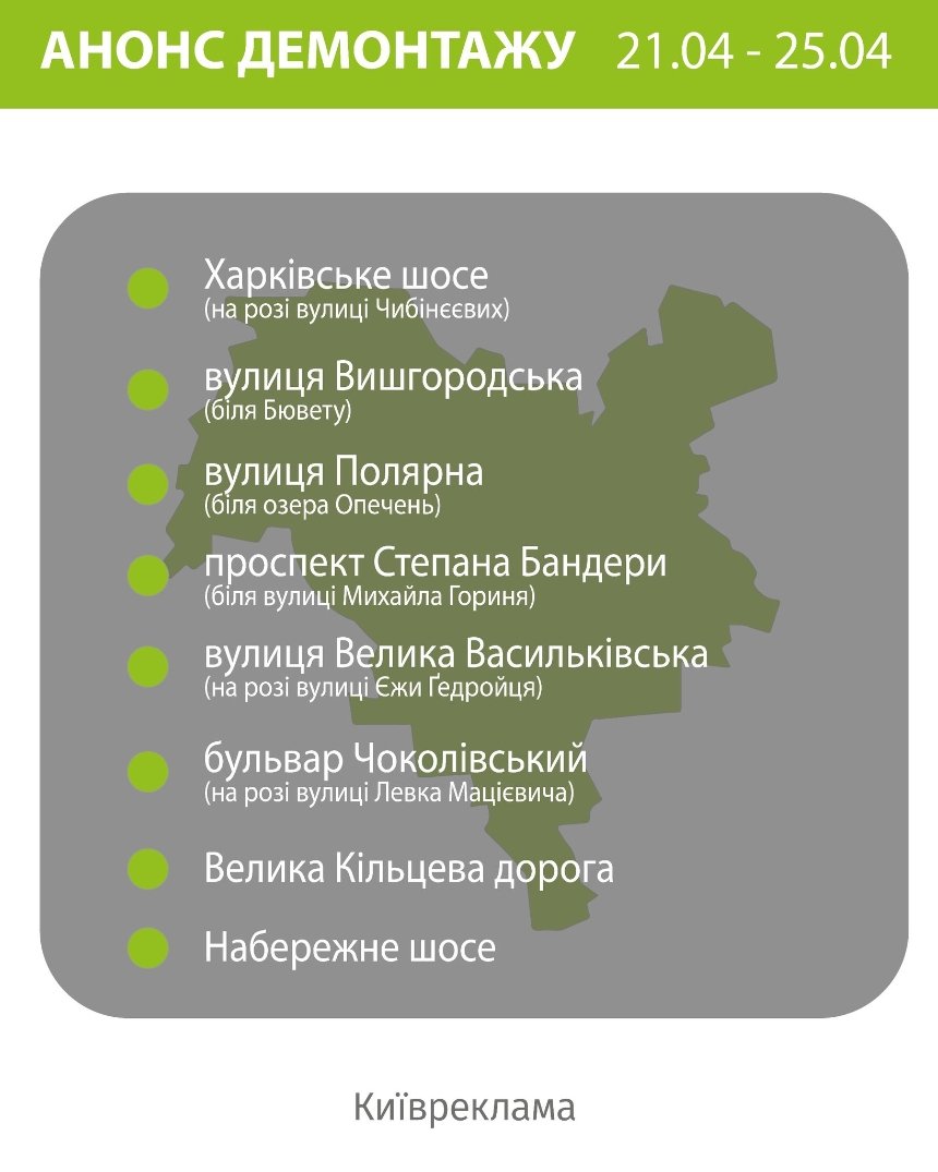 У Києві демонтуватимуть незаконну наземну рекламу: перелік локацій 21-25 квітня - 1