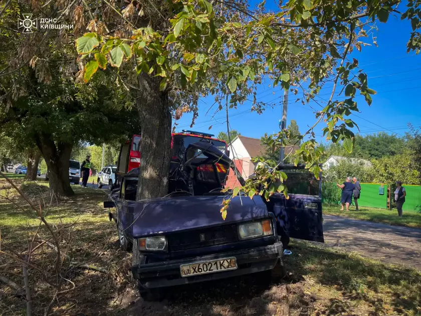 У Яготині легковик врізався в дерево: водія деблокували рятувальники - 1