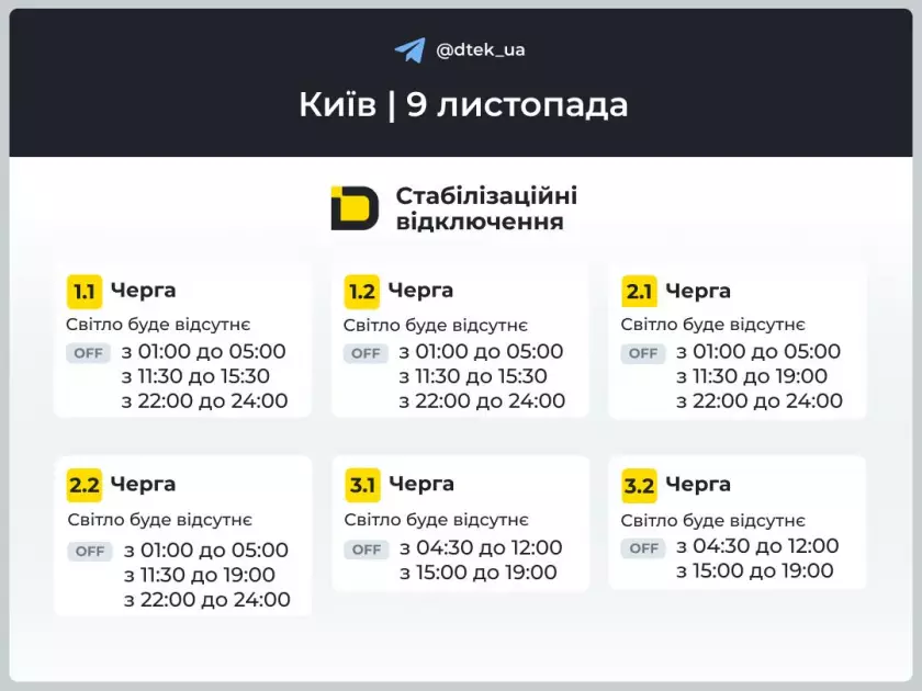 Завтра без світла: ДТЕК оприлюднив графіки відключень у Києві та області - 1