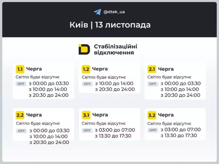 Відключення світла у Києві та області 13 листопада: актуальні графіки - 1