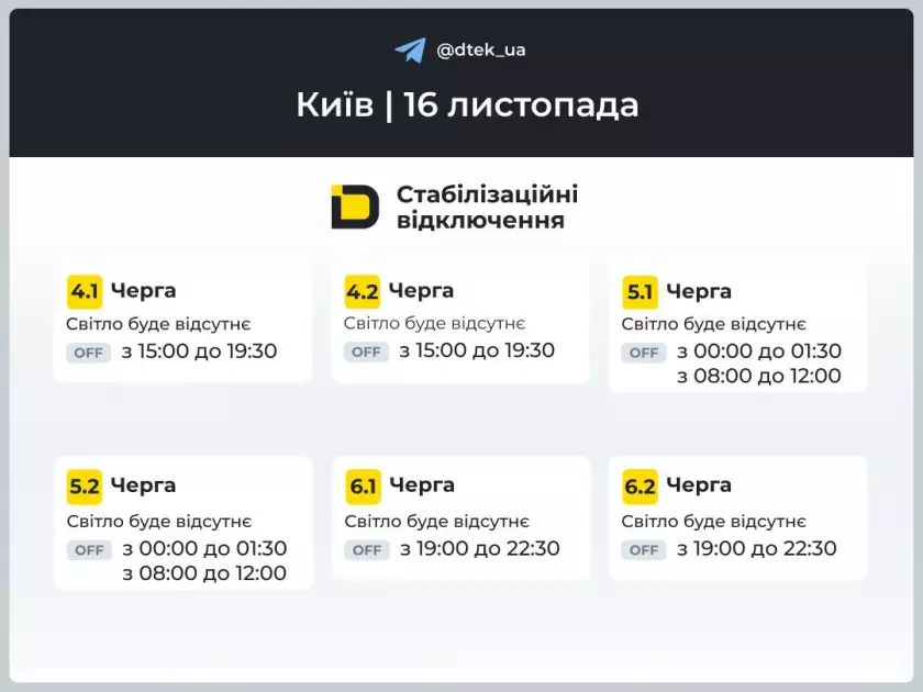 Графіки відключення світла для Києва на завтра, — «ДТЕК». - 2