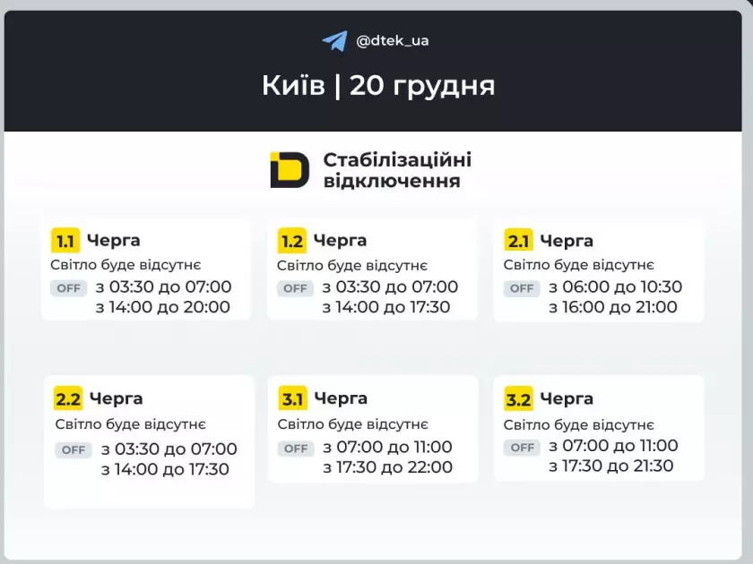 Енергетичні обмеження тривають: графік відключень у Києві та області - 1