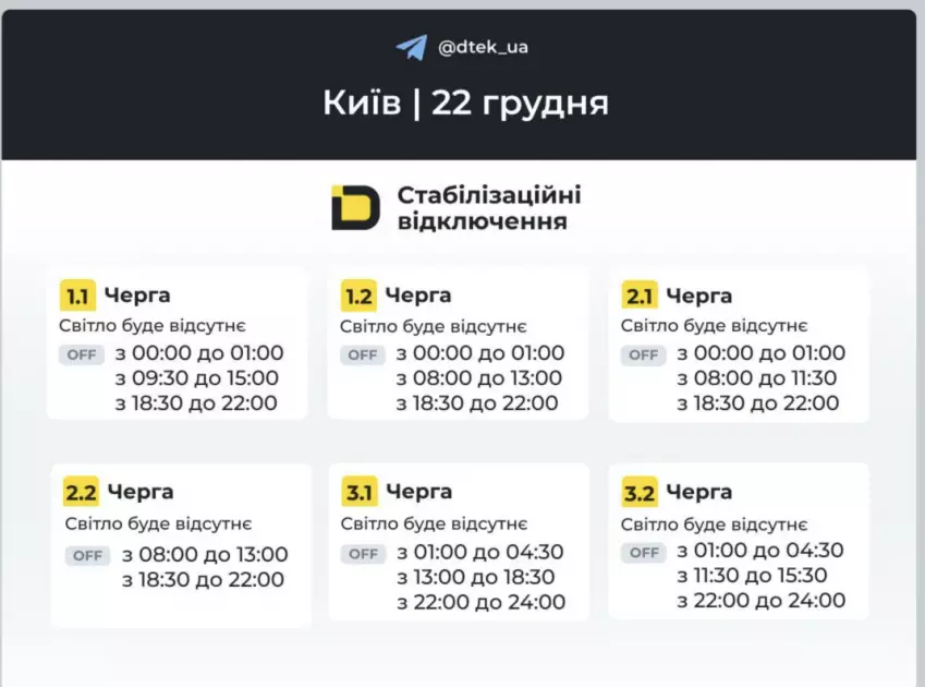 Оновлено ДТЕК: графіки відключень світла в Києві та області - 1
