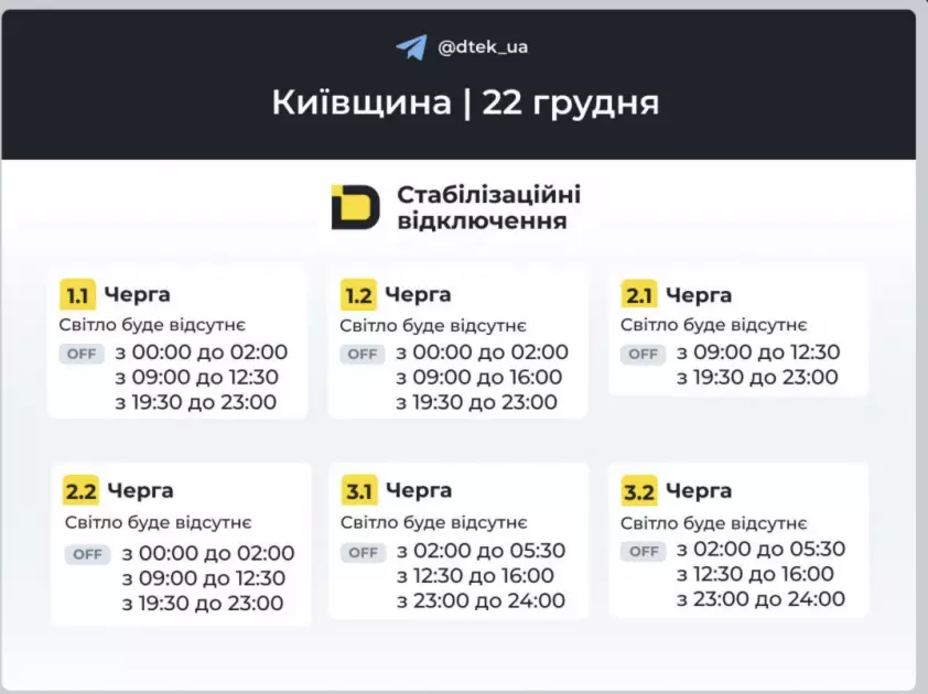Оновлено ДТЕК: графіки відключень світла в Києві та області - 3