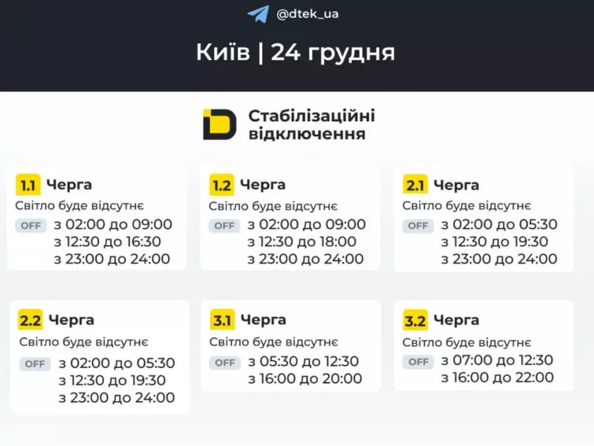 Посилені відключення світла: який графік діятиме в Києві та області 24 грудня - 1