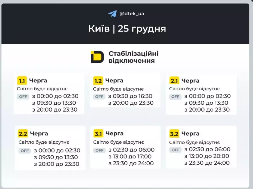 ДТЕК оновив графіки: коли не буде електроенергії в столиці 25 грудня - 1