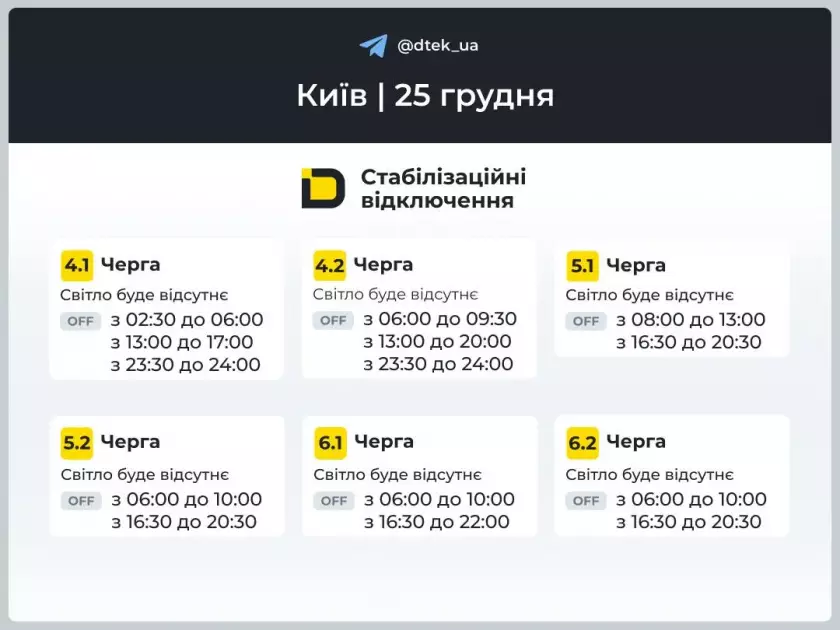 ДТЕК оновив графіки: коли не буде електроенергії в столиці 25 грудня - 2