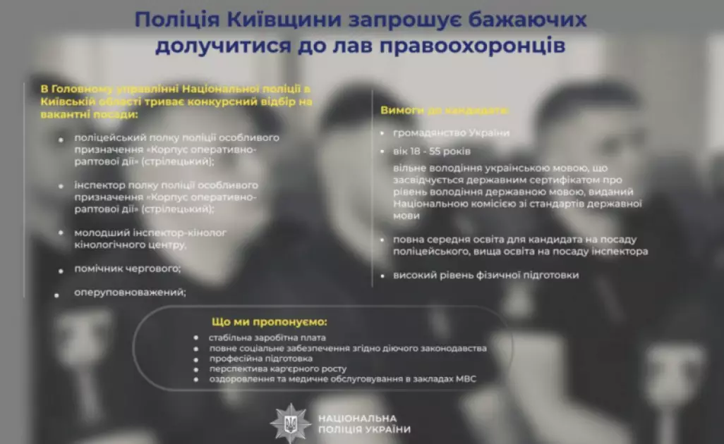 Стабільна зарплата та кар’єрне зростання: поліція Київщини шукає нових працівників - 1