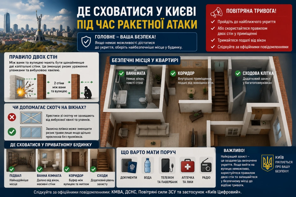 Де сховатися у Києві під час ракетної атаки: найбезпечніші місця у будинку - 1